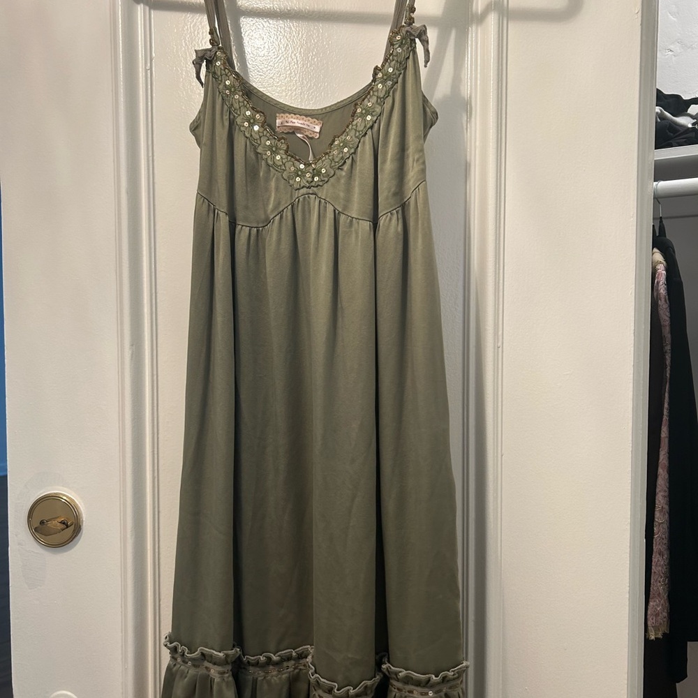 Green Sleeveless Dress with Beaded Detail